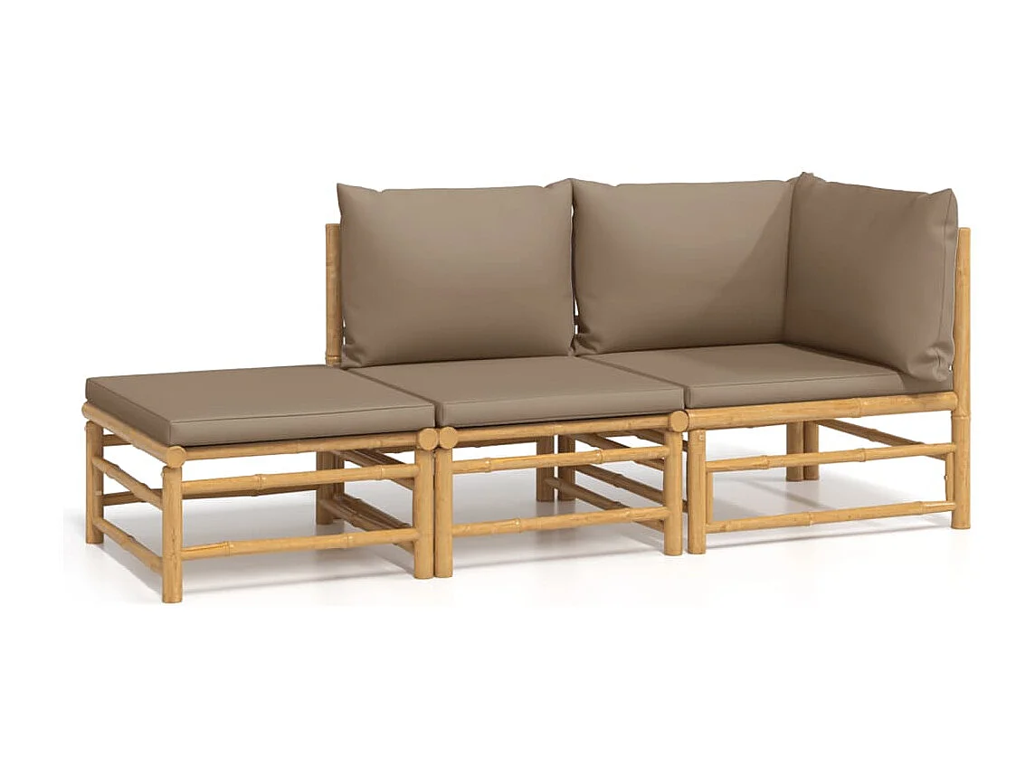 Salon de jardin 3 pcs avec coussins taupe bambou