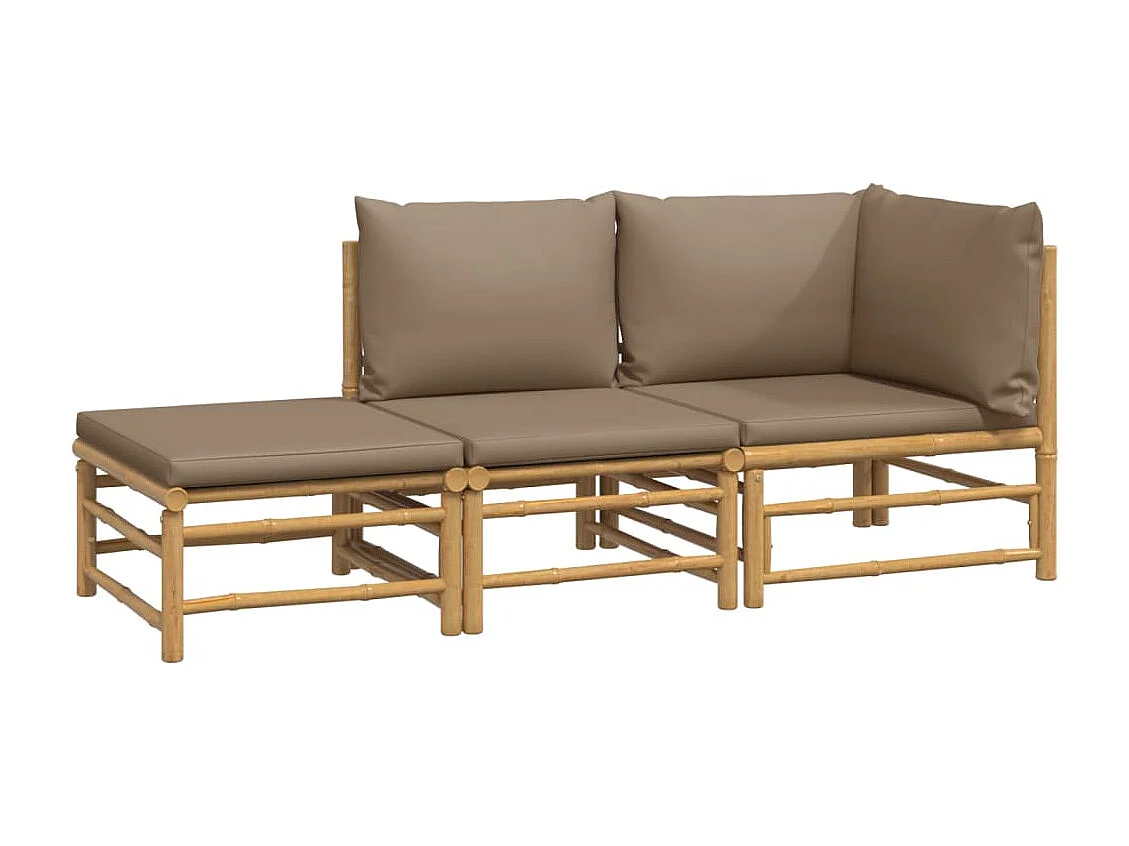 Salon de jardin 3 pcs avec coussins taupe bambou