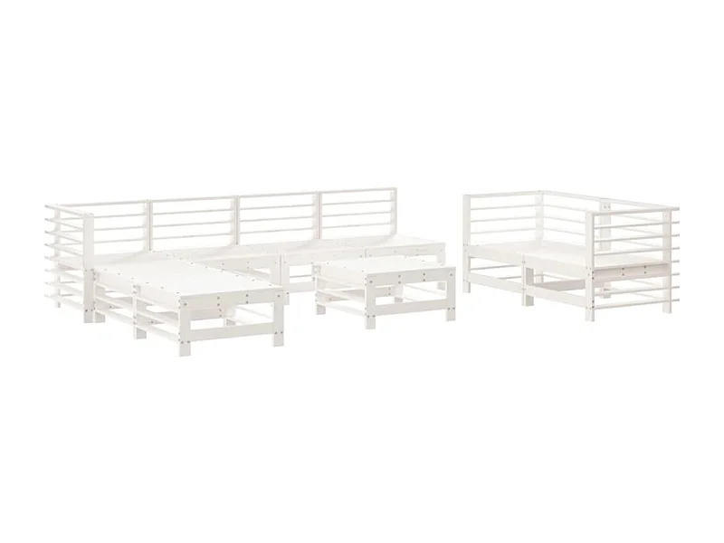 Salon de jardin 9 pcs Blanc Bois de pin massif