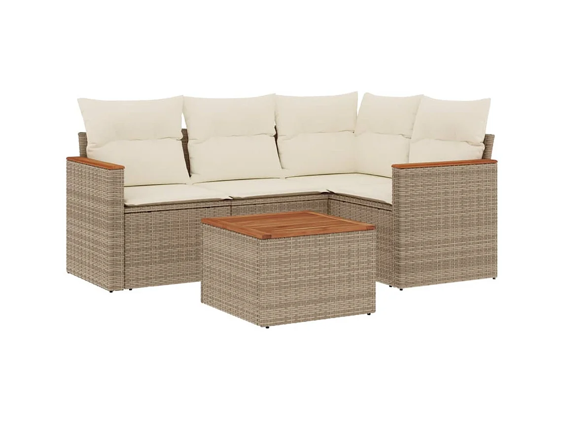 Salon de jardin avec coussins 5 pcs beige résine tressée