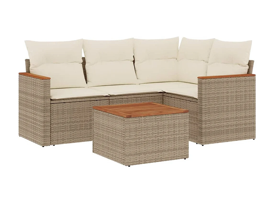 Salon de jardin avec coussins 5 pcs beige résine tressée