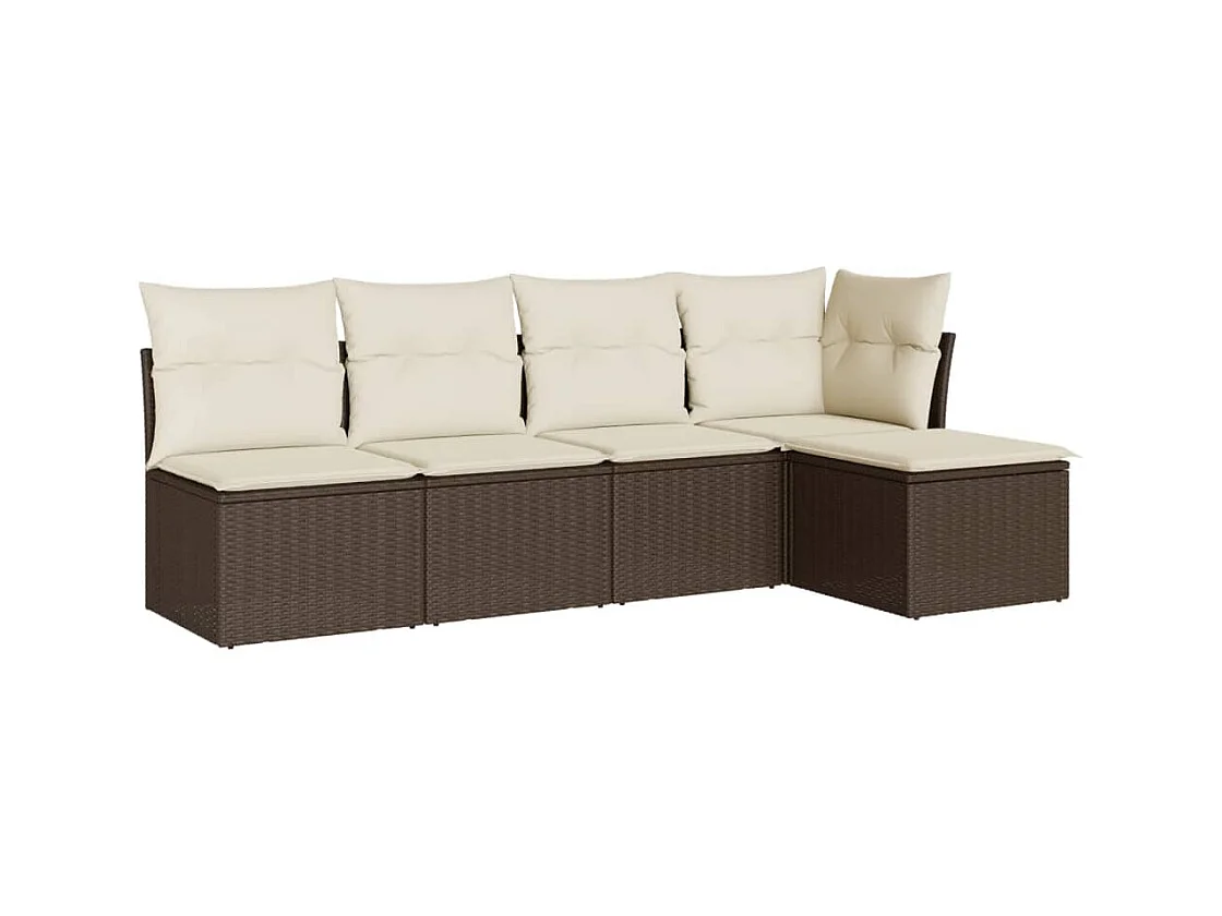 Salon de jardin avec coussins 5 pcs marron résine tressée