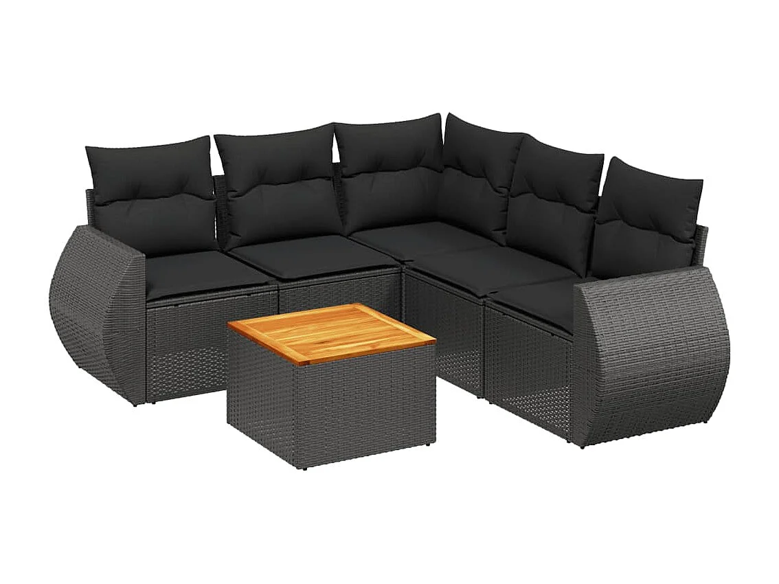 Salon de jardin 6 pcs avec coussins noir résine tressée