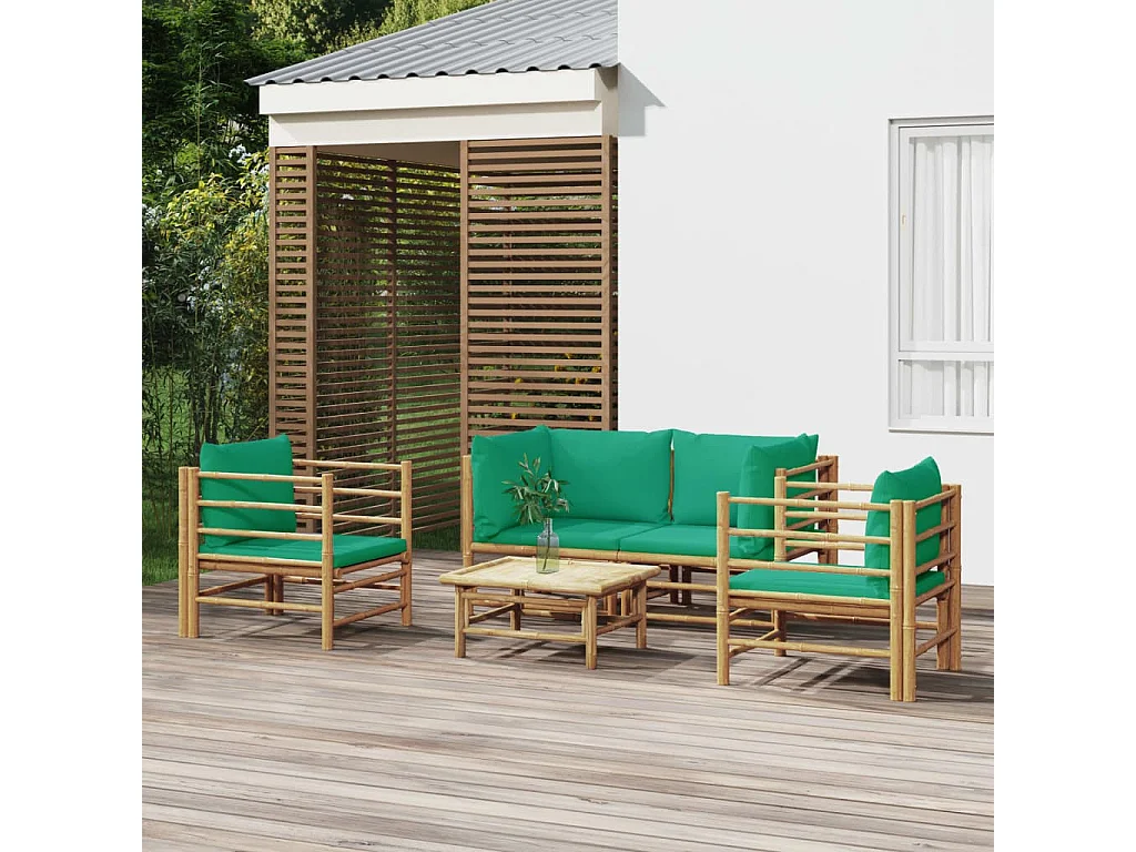 Salon de jardin 5 pcs avec coussins vert bambou