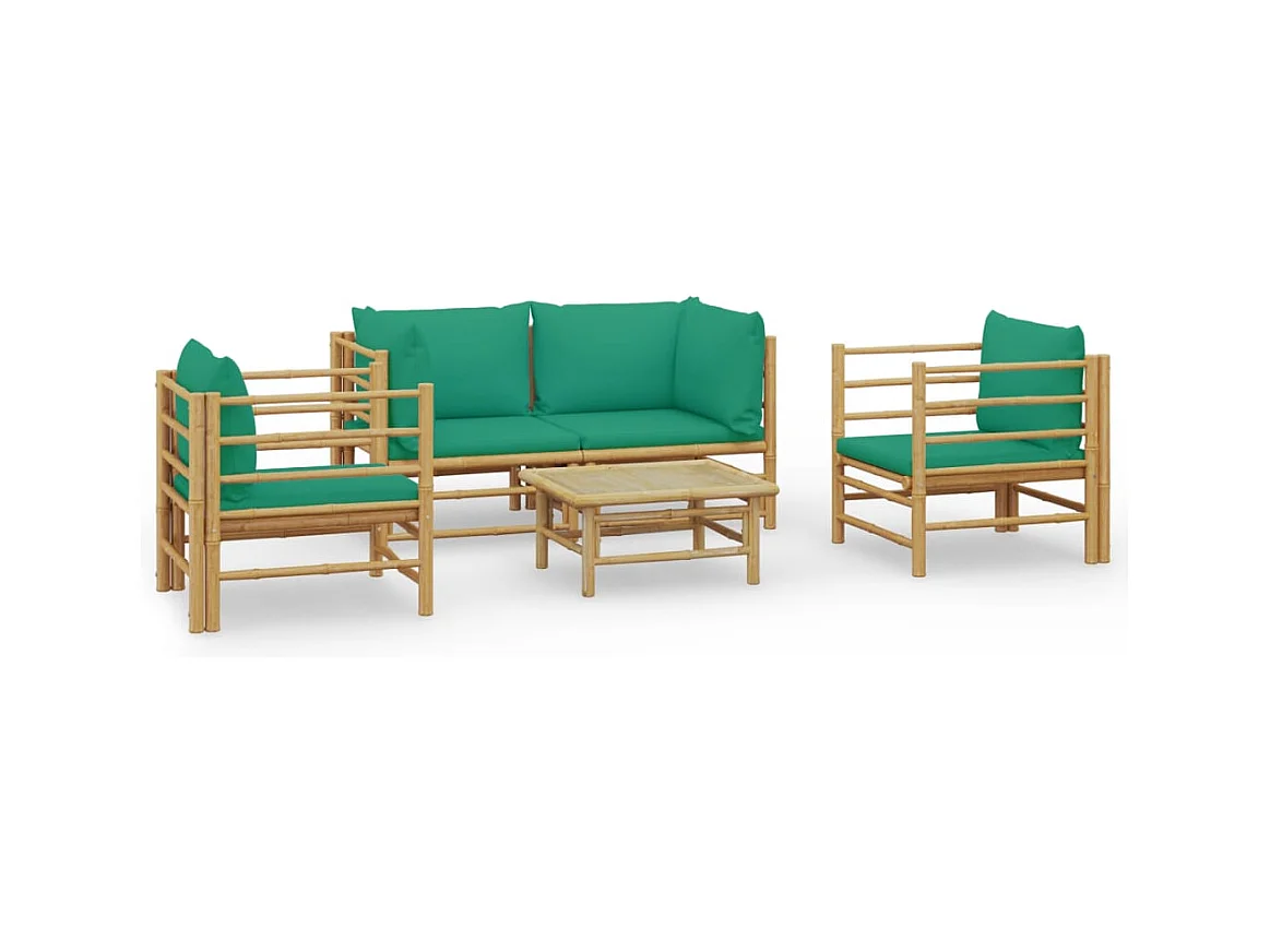 Salon de jardin 5 pcs avec coussins vert bambou