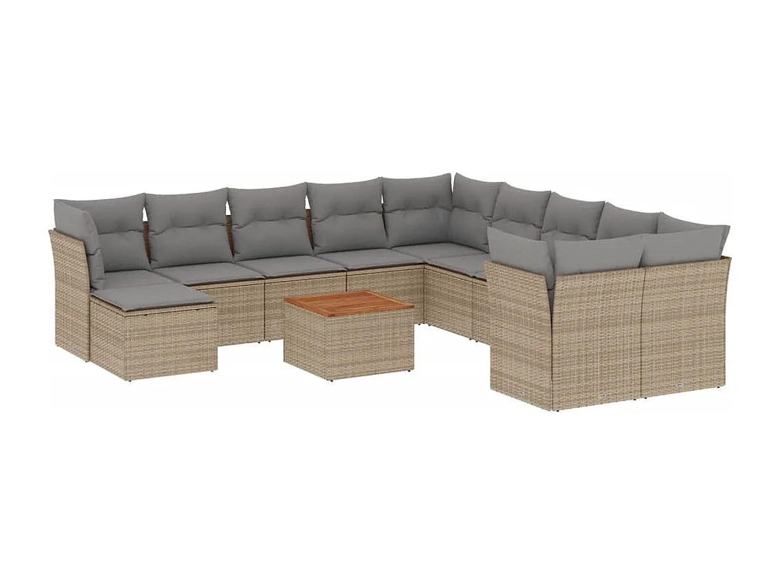 Salon de jardin avec coussins 12 pcs beige résine tressée