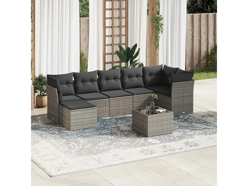 Salon de jardin 8 pcs avec coussins gris résine tressée