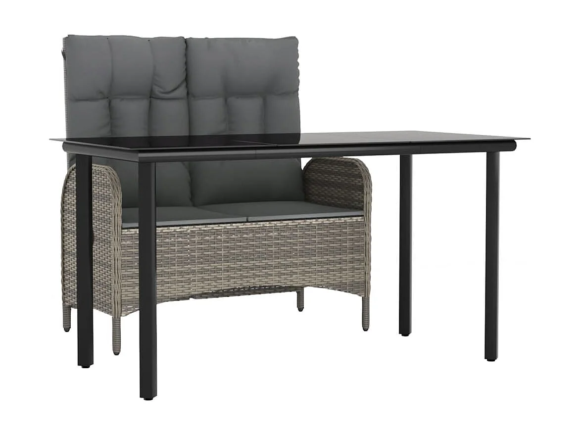 Ensemble à manger jardin et coussins 2 pcs gris rotin