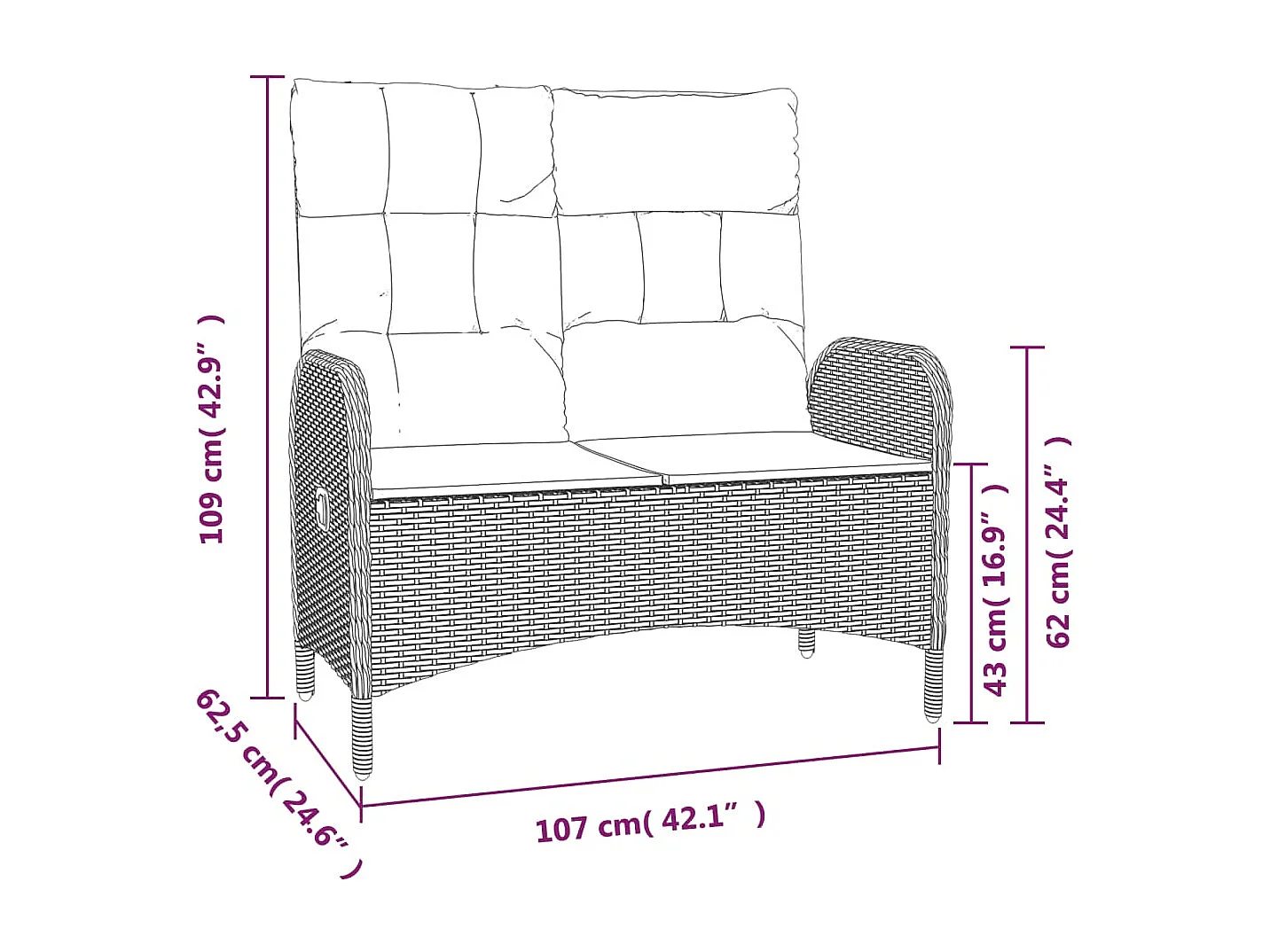Ensemble à manger jardin et coussins 2 pcs gris rotin