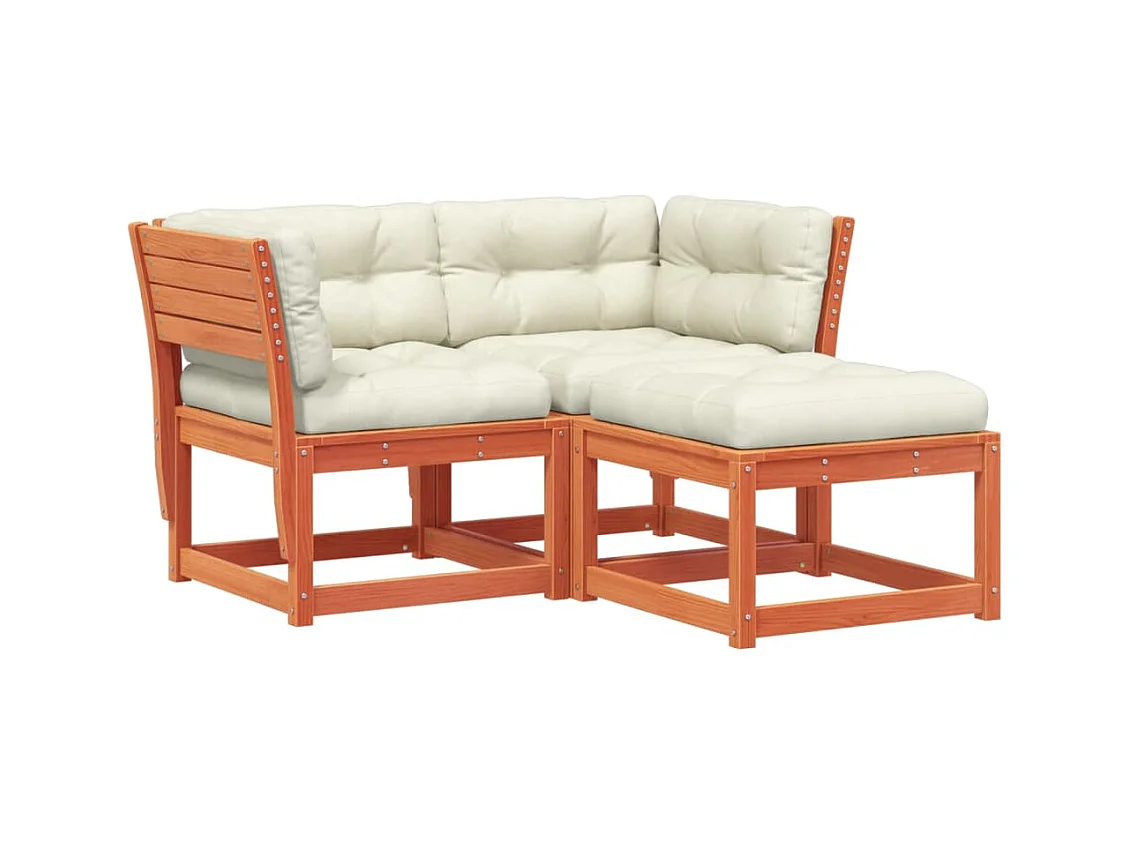 Salon de jardin 3 pcs avec coussins marron bois pin massif