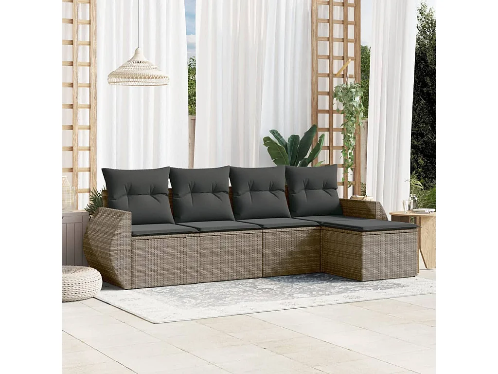 Salon de jardin 5 pcs avec coussins gris résine tressée
