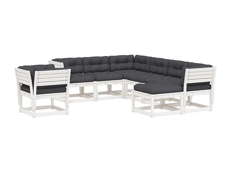 Salon de jardin avec coussins 8 pcs blanc bois de pin massif