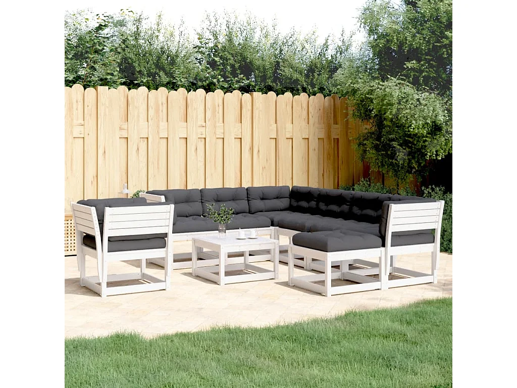 Salon de jardin avec coussins 8 pcs blanc bois de pin massif