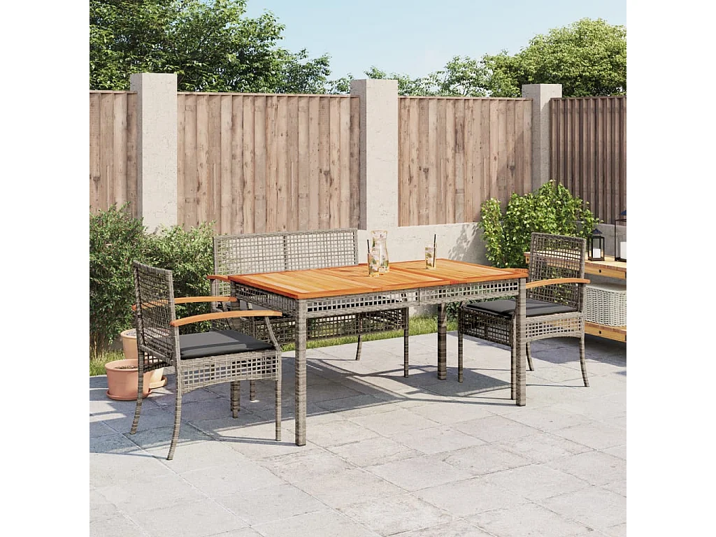 Ensemble à manger jardin 4pcs et coussins Gris Résine tressée