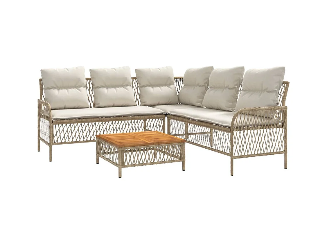 Salon de jardin avec coussins 2 pcs beige résine tressée