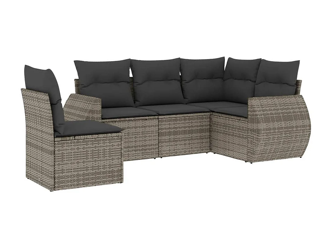 Salon de jardin 5 pcs avec coussins gris résine tressée