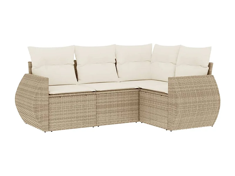 Salon de jardin avec coussins 4 pcs beige résine tressée
