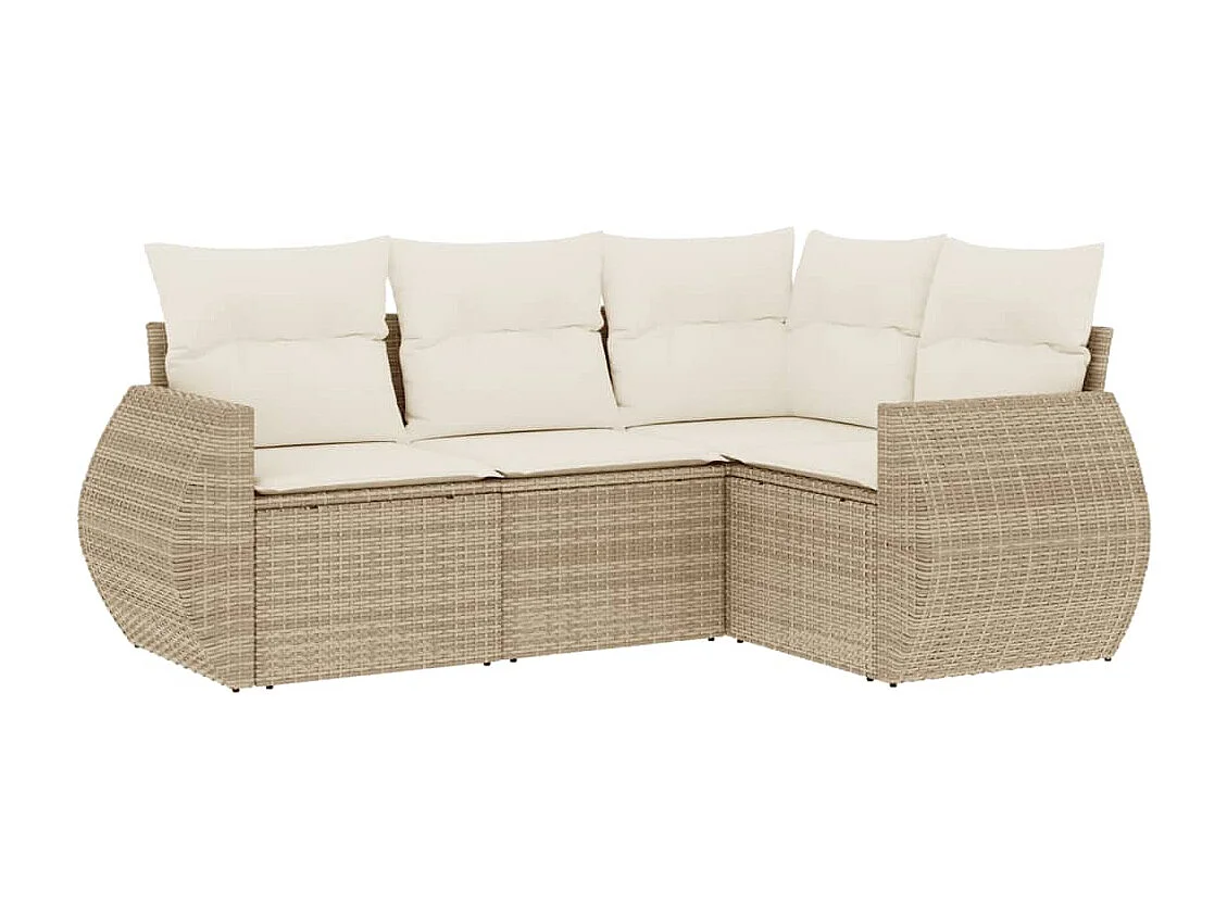 Salon de jardin avec coussins 4 pcs beige résine tressée