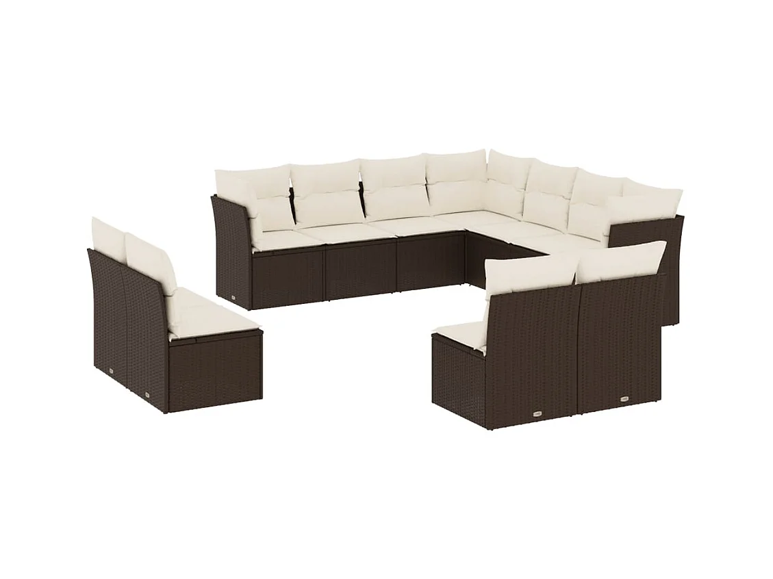 Salon de jardin et coussins 11 pcs marron résine tressée