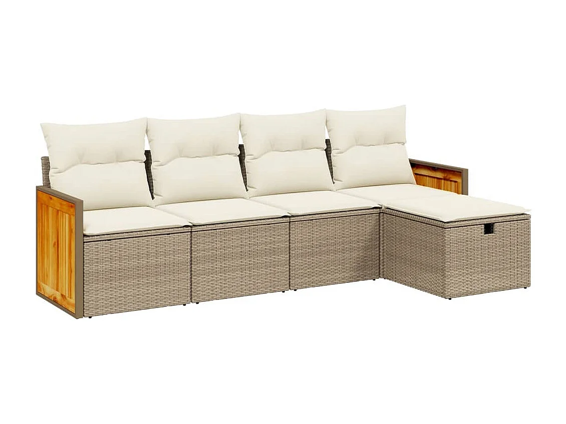 Salon de jardin avec coussins 5 pcs beige résine tressée