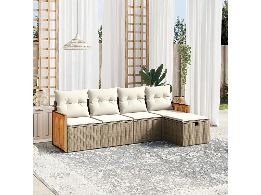 Salon de jardin avec coussins 5 pcs beige résine tressée