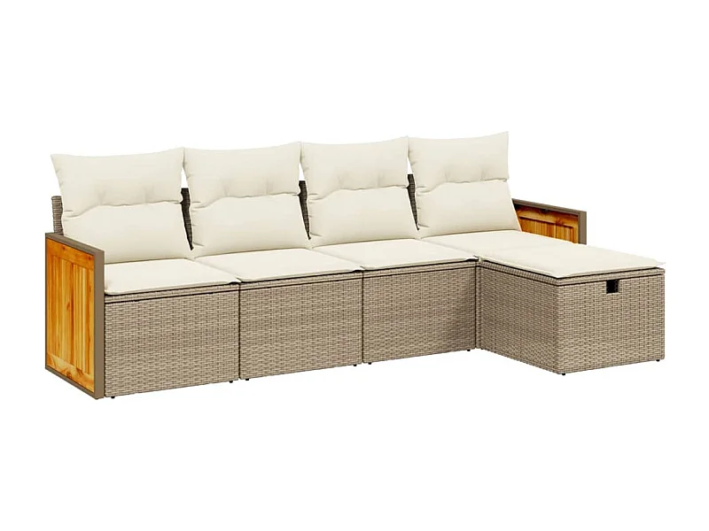 Salon de jardin avec coussins 5 pcs beige résine tressée