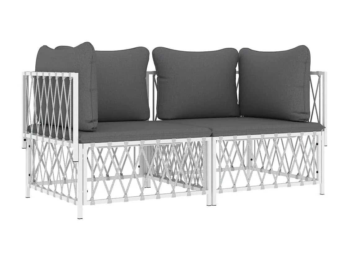 Salon de jardin avec coussins 2 pcs blanc acier