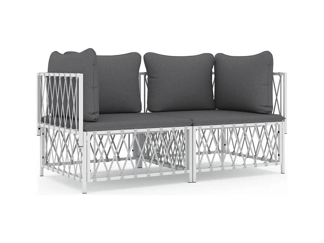 Salon de jardin avec coussins 2 pcs blanc acier