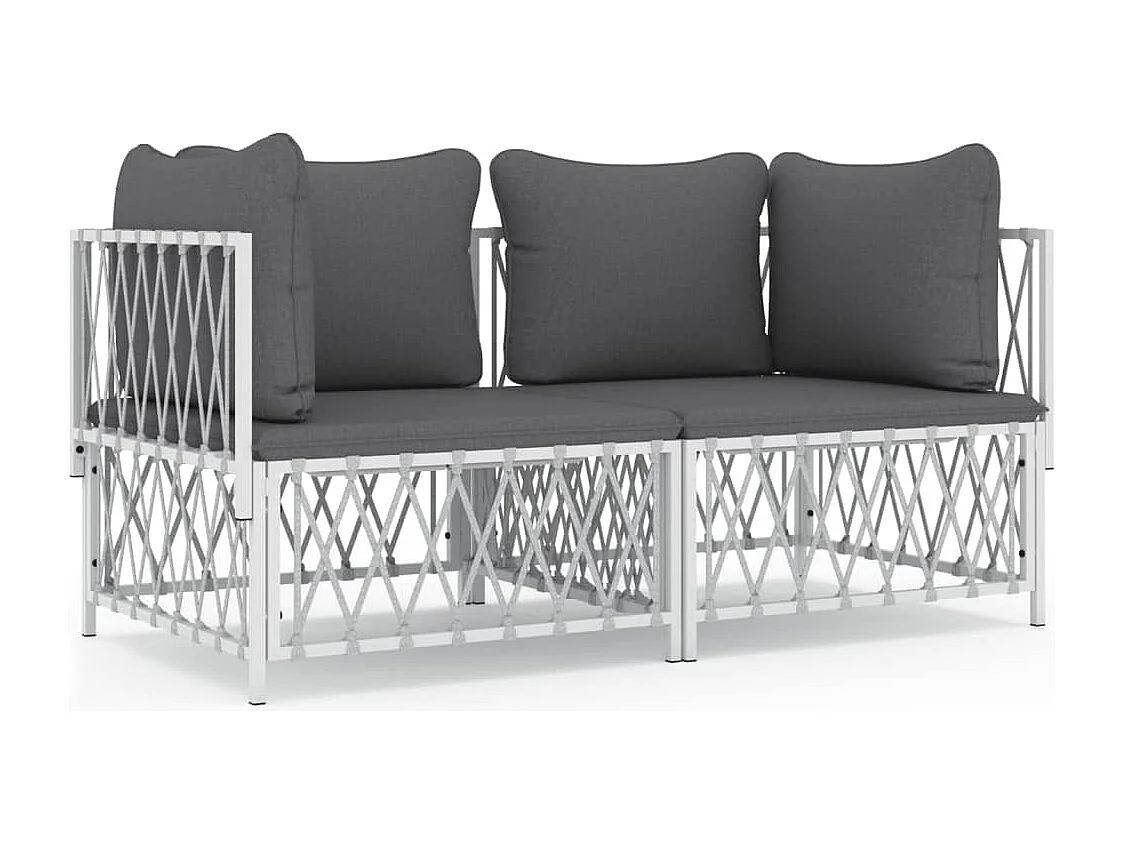 Salon de jardin avec coussins 2 pcs blanc acier