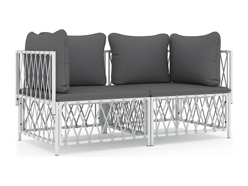 Salon de jardin avec coussins 2 pcs blanc acier