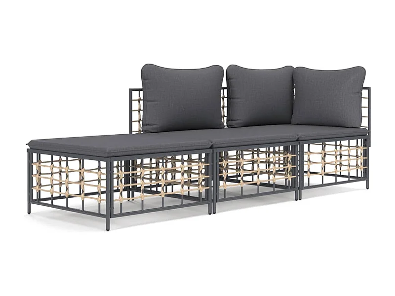 Salon de jardin 3 pcs avec coussins anthracite résine tressée