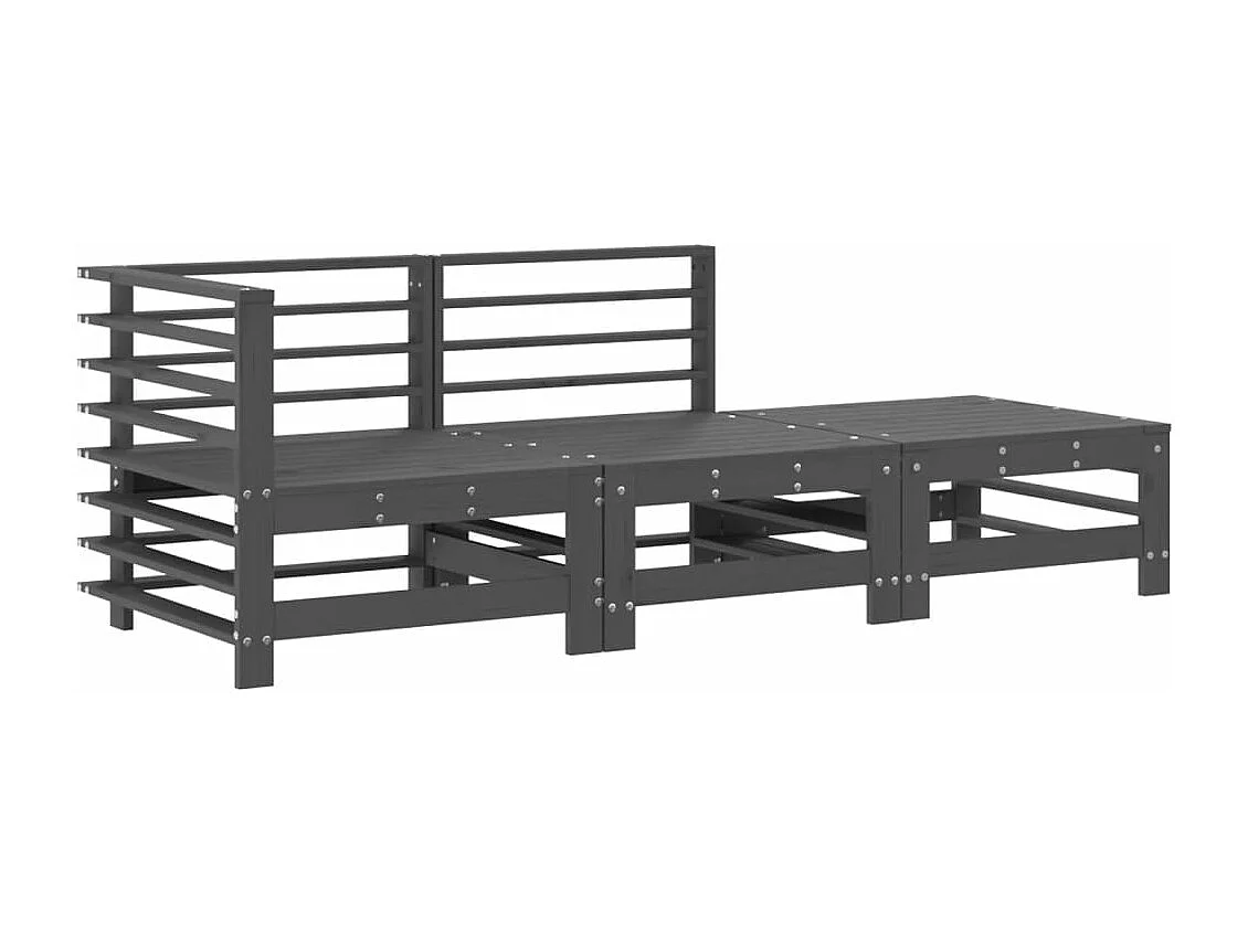 Salon de jardin 3 pcs avec coussins gris bois massif