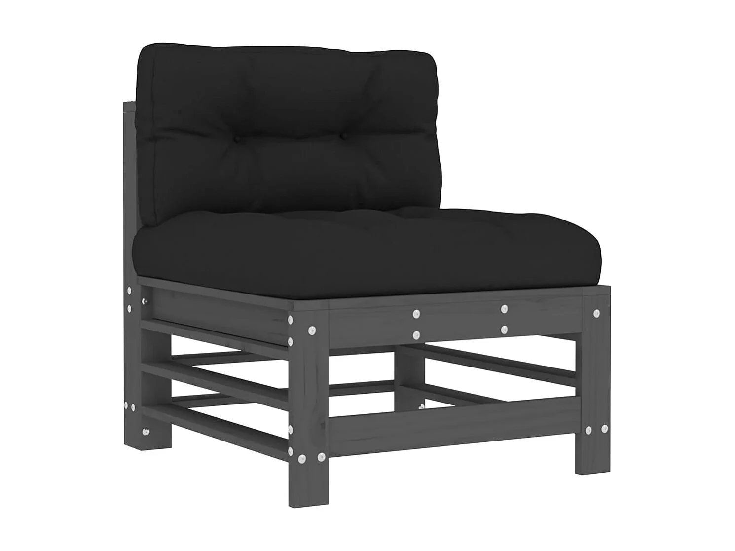 Salon de jardin 3 pcs avec coussins gris bois massif