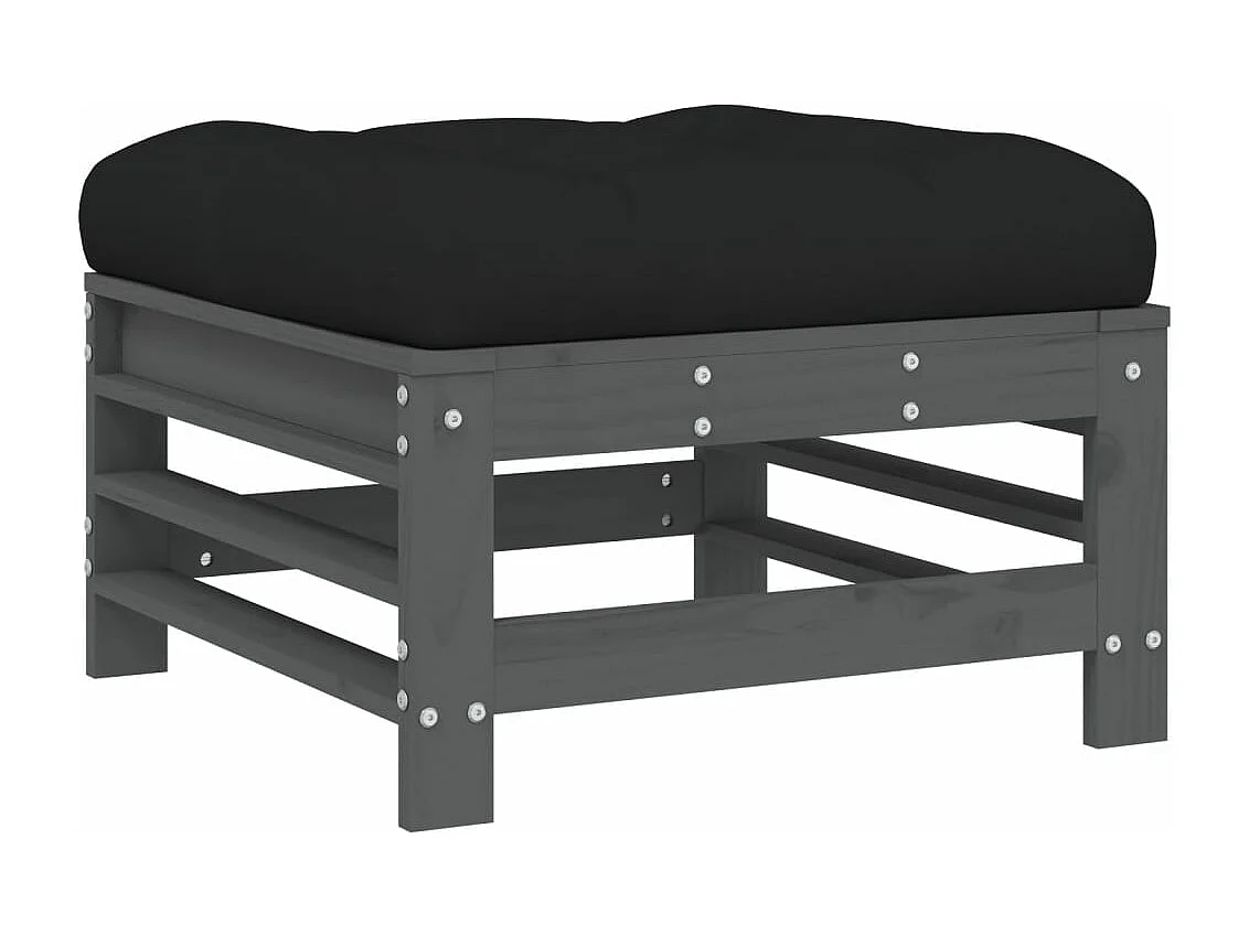 Salon de jardin 3 pcs avec coussins gris bois massif