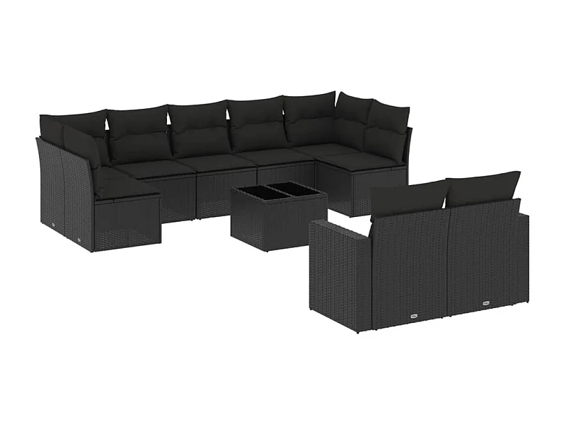 Salon de jardin 10 pcs avec coussins noir résine tressée