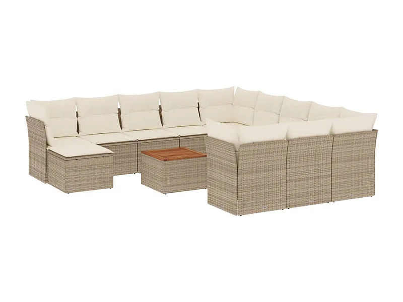 Salon de jardin avec coussins 13 pcs beige résine tressée