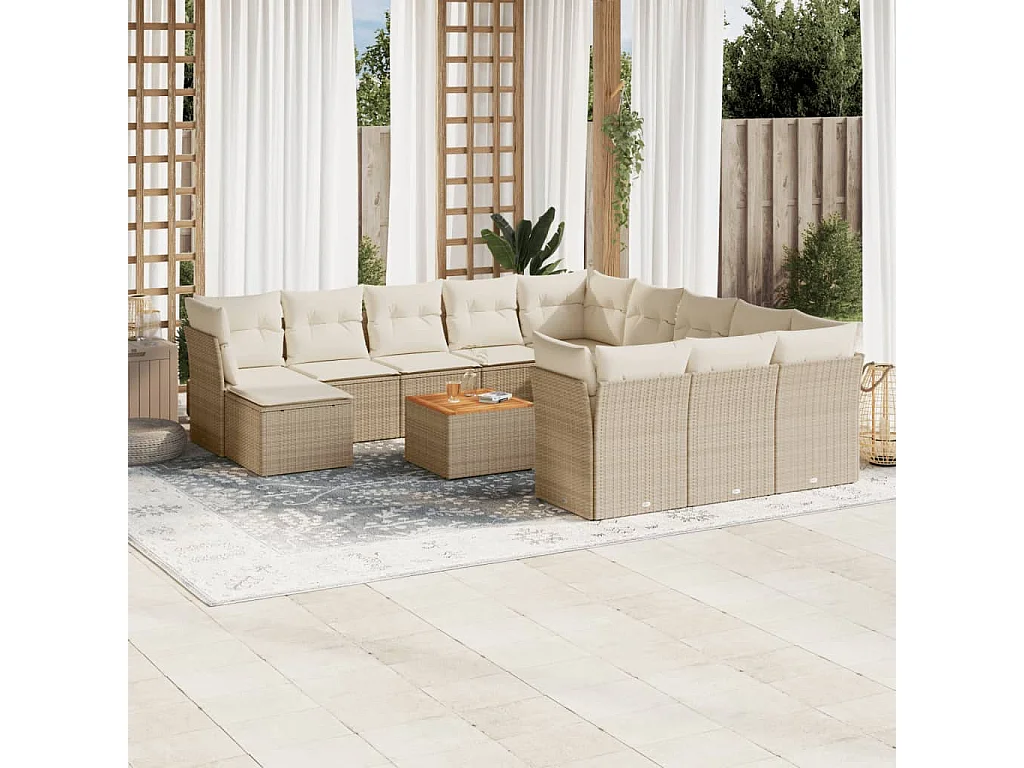 Salon de jardin avec coussins 13 pcs beige résine tressée
