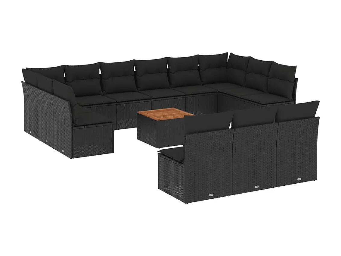 Salon de jardin avec coussins 14 pcs noir résine tressée