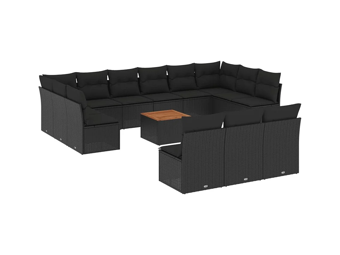 Salon de jardin avec coussins 14 pcs noir résine tressée