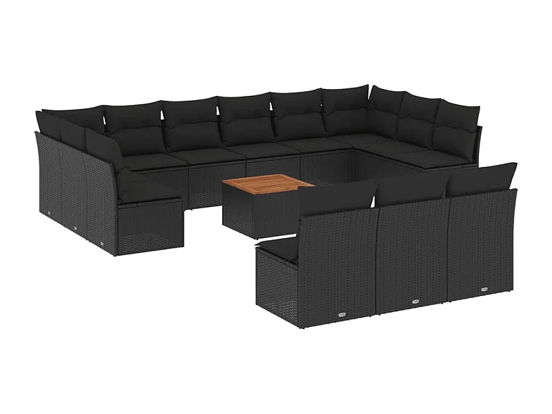 Salon de jardin avec coussins 14 pcs noir résine tressée
