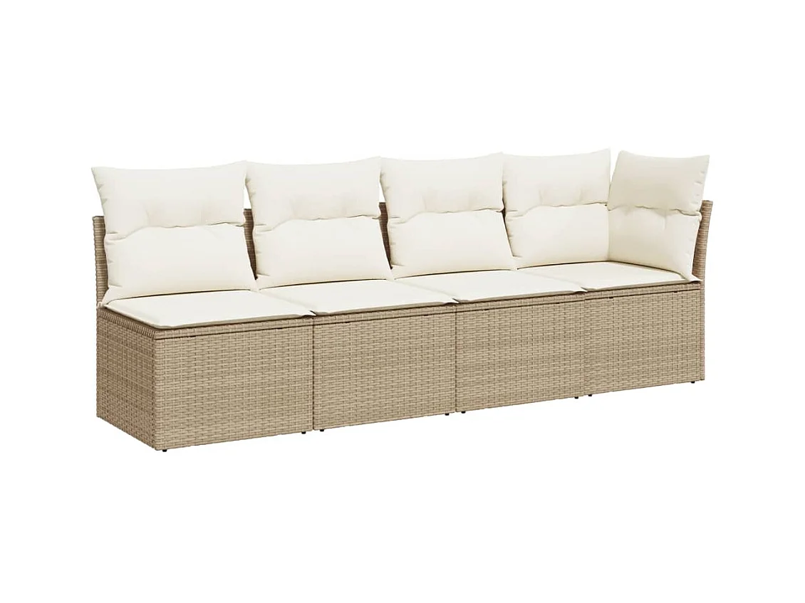 Canapé de jardin avec coussins 4 places beige résine tressée