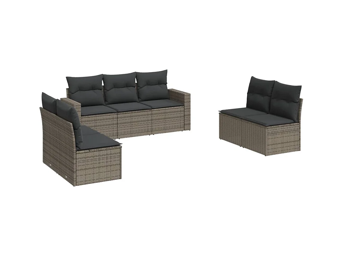 Salon de jardin avec coussins 7 pcs gris résine tressée