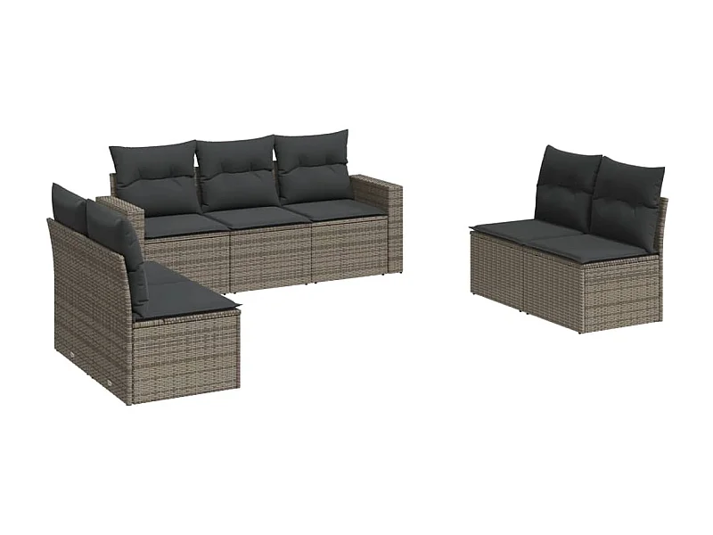 Salon de jardin avec coussins 7 pcs gris résine tressée