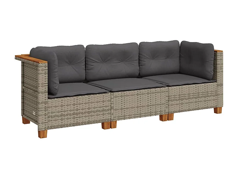 Canapé de jardin avec coussins 3 places gris résine tressée