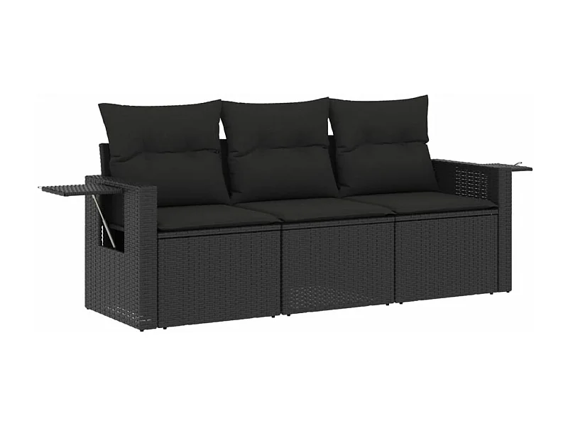 Salon de jardin 3 pcs avec coussins noir résine tressée