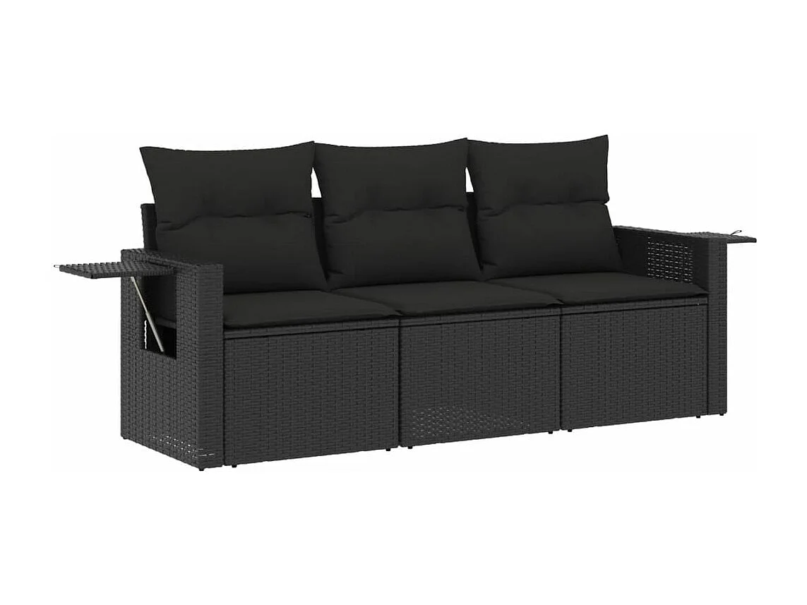 Salon de jardin 3 pcs avec coussins noir résine tressée