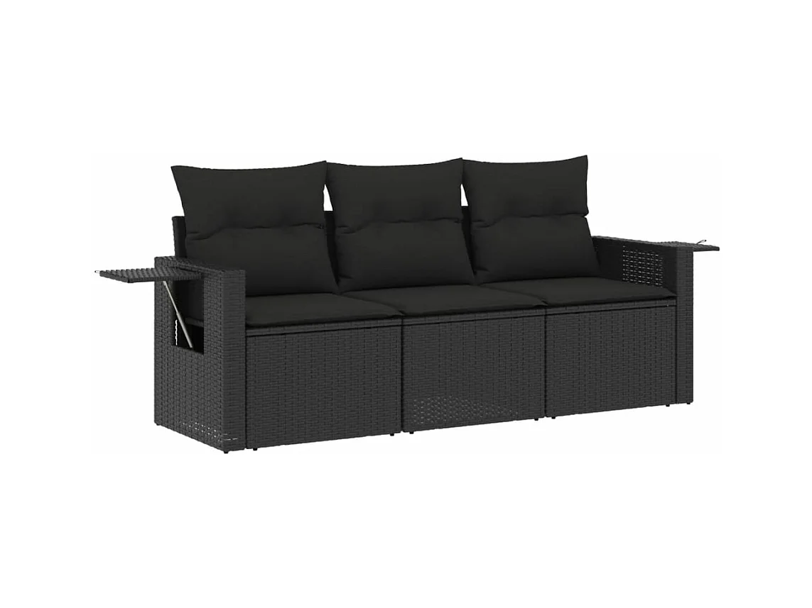 Salon de jardin 3 pcs avec coussins noir résine tressée