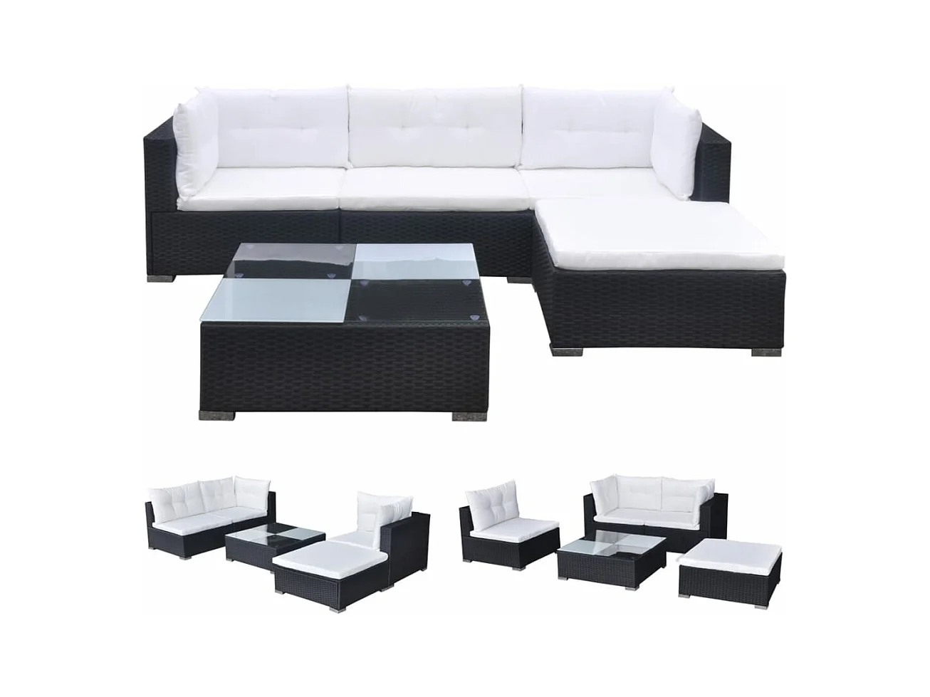 Salon de jardin 5 pcs avec coussins résine tressée noir