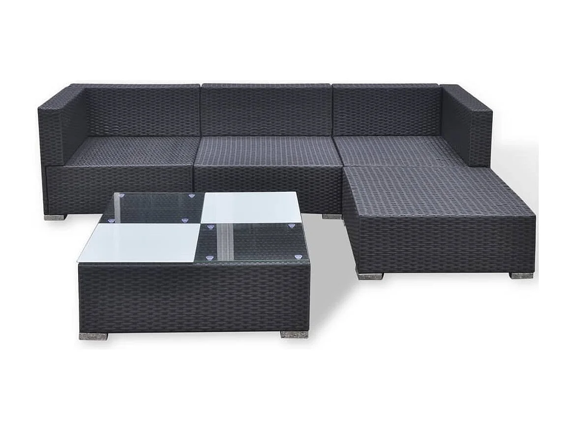 Salon de jardin 5 pcs avec coussins résine tressée noir