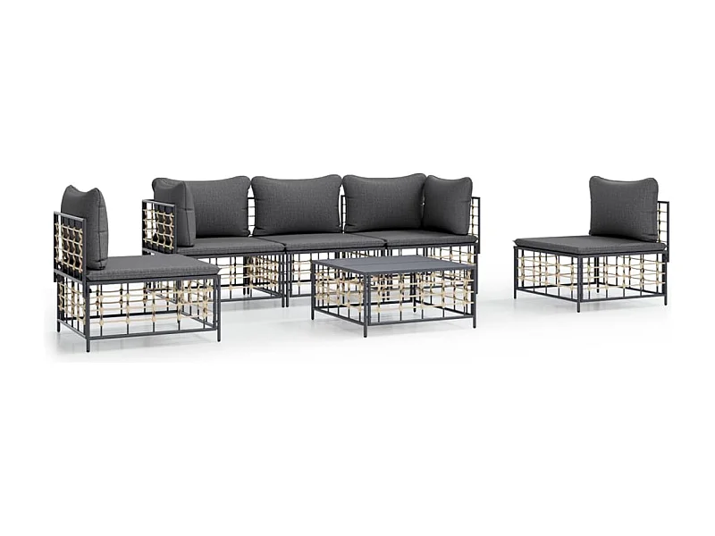 Salon de jardin 6 pcs avec coussins anthracite résine tressée